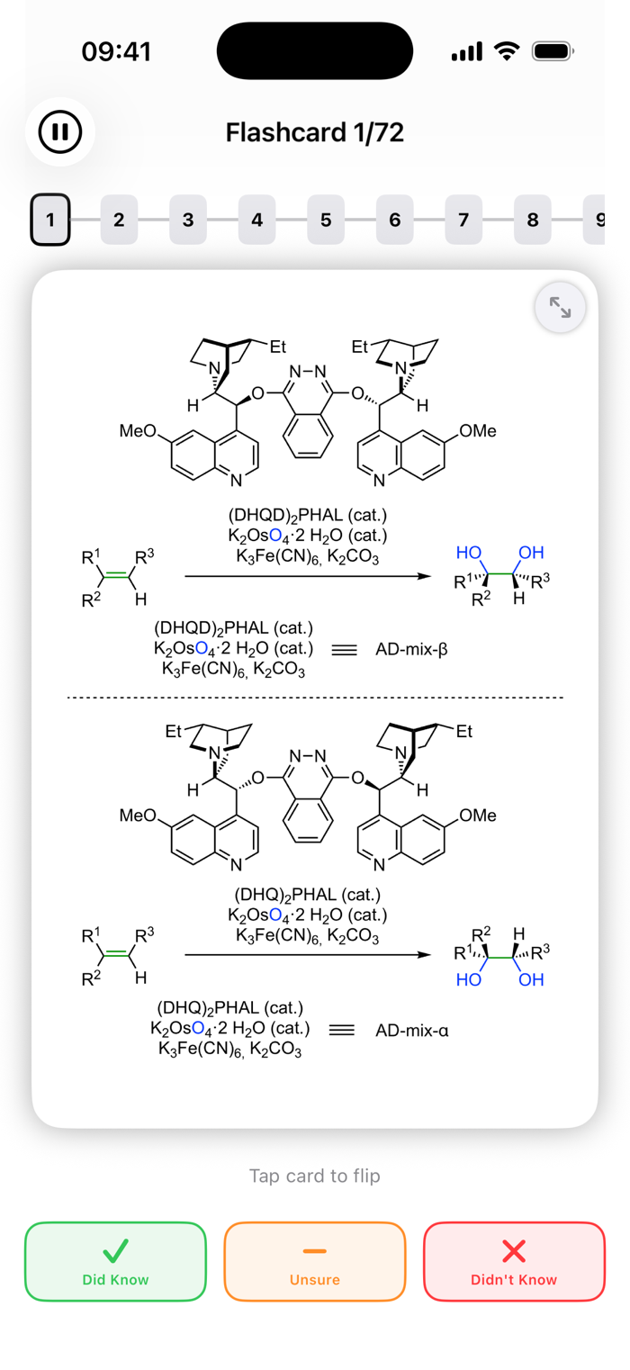 A flashcard showing a reaction