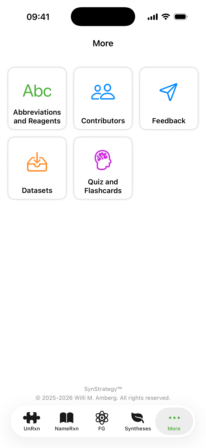 The More menu, including custom datasets