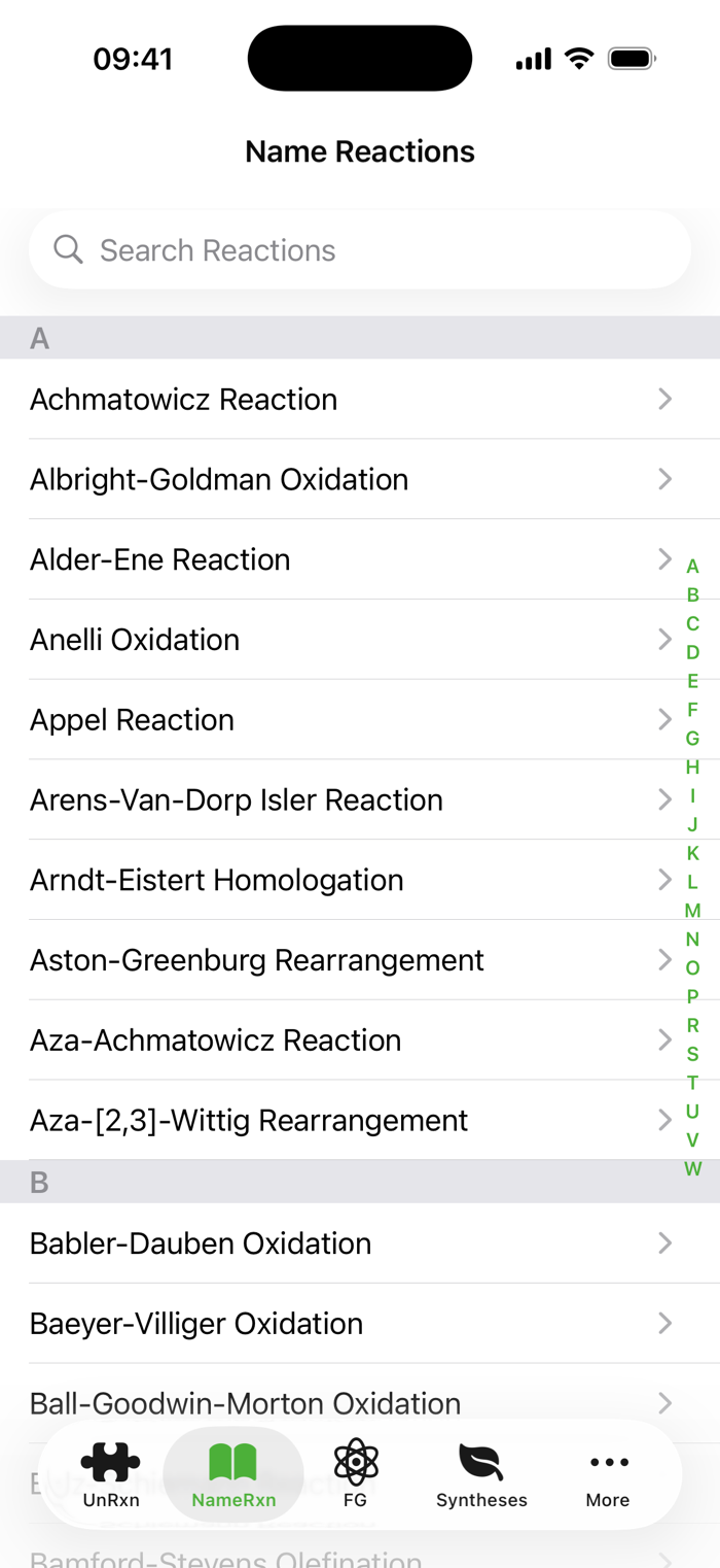 Alphabetical list of named reactions