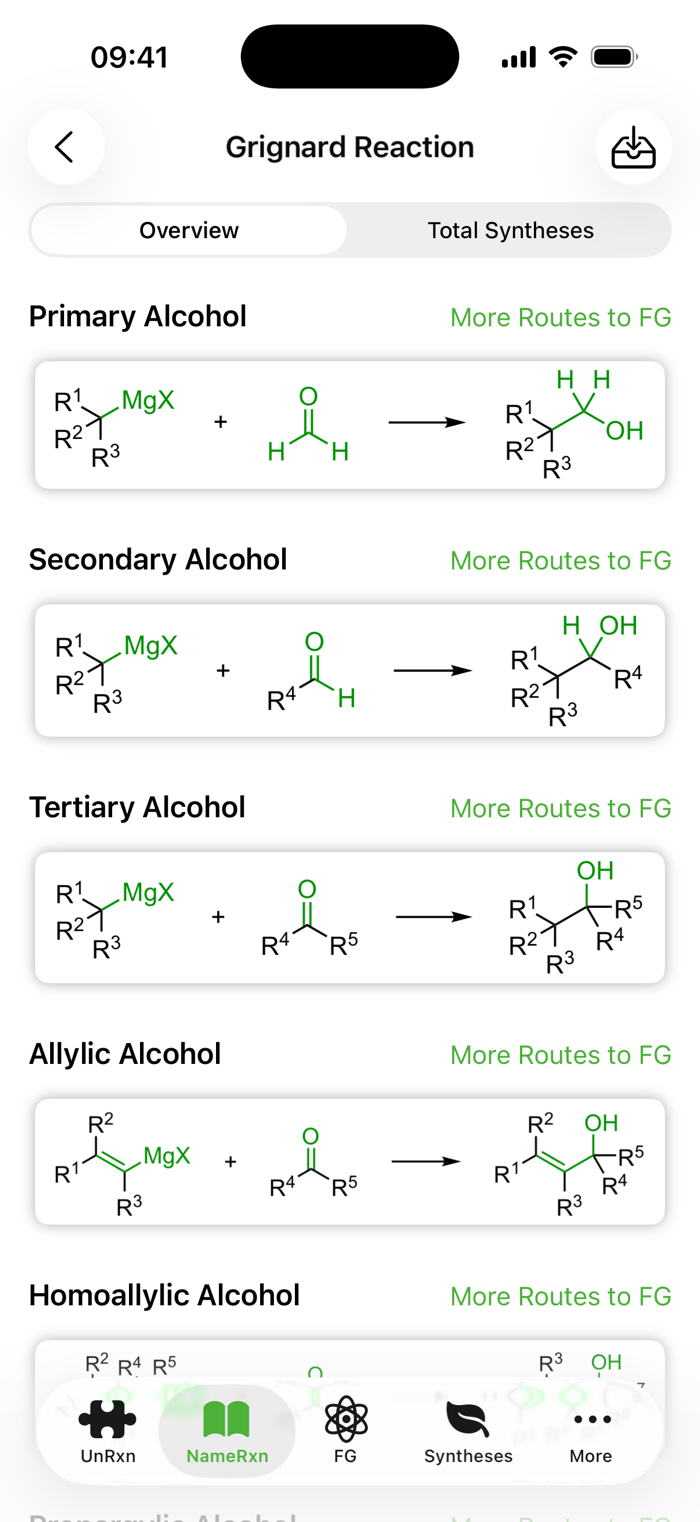 The Grignard reaction overview, with a generalized scheme for each alcohol subtype