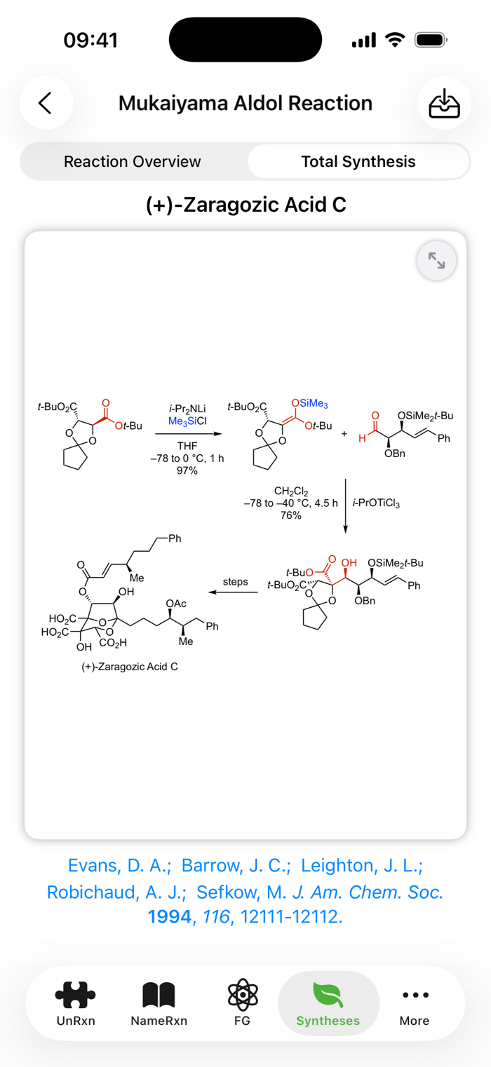 A reaction shown within a total synthesis